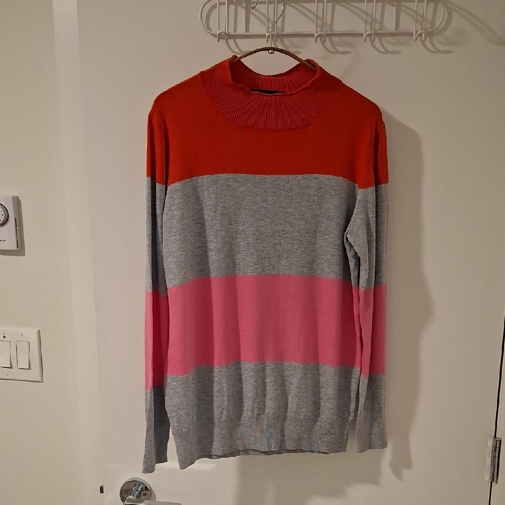 Crew Clothing Co. Striped/Colour-block Red/Pink Funnel/Mockneck Sweater (Size L)